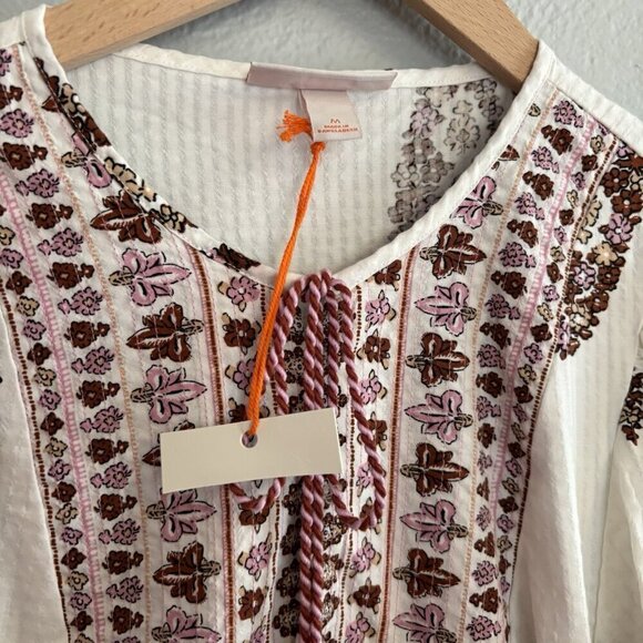 Knox Rose Women's Medium White Paisley Babydoll Top Lightweight Boho Flutter Sle - Picture 13 of 16